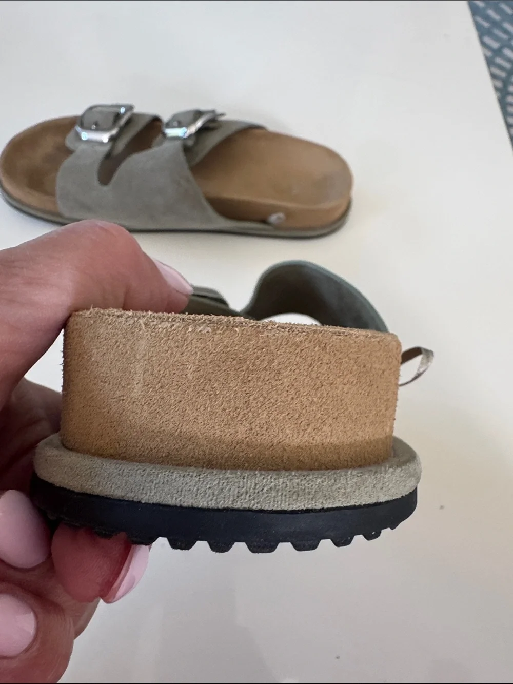 Zara Taupe  Suede Double Buckle Slide Sandals - size 39 - Picture 2 of 8